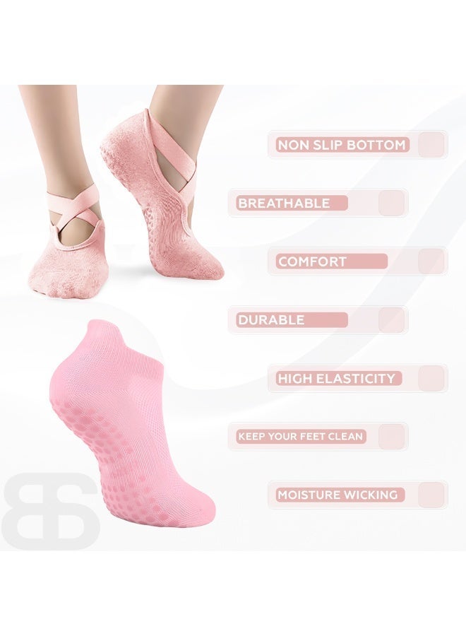 Bernessi 6 Pairs Non-Slip Yoga Socks Set For Women 2 Designed 3 Colors, Barre Elastic Workout Pilates Yoga Socks For Yoga Sports Gym Home Barefoot Exercises Dance Ballet - Image 2